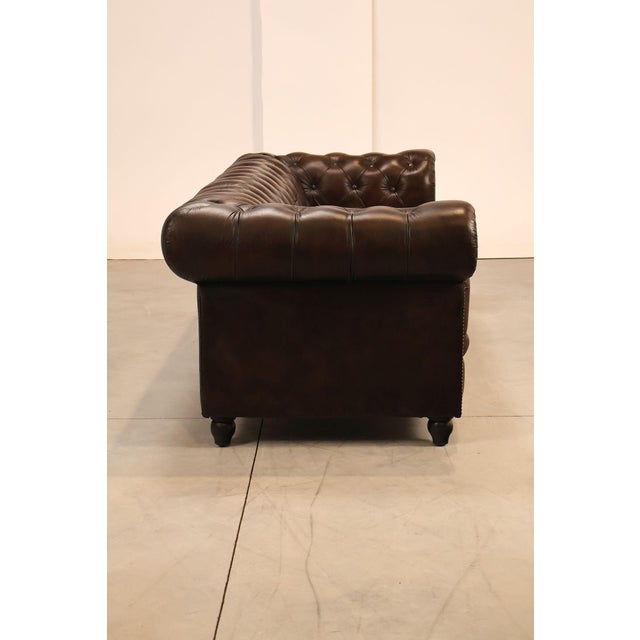 Chesterfield Style 7 Foot Espresso Brown Tufted Leather Sofa For Sale - Image 13 of 16