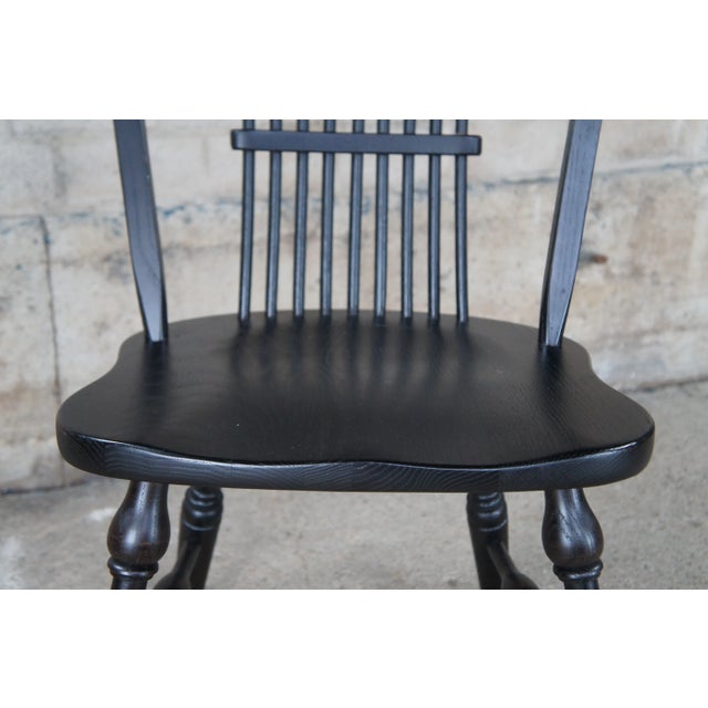 Vintage Windsor Country Farmhouse Black Oak Bentwood Slat Dining Chairs- Set of 5 For Sale - Image 10 of 12
