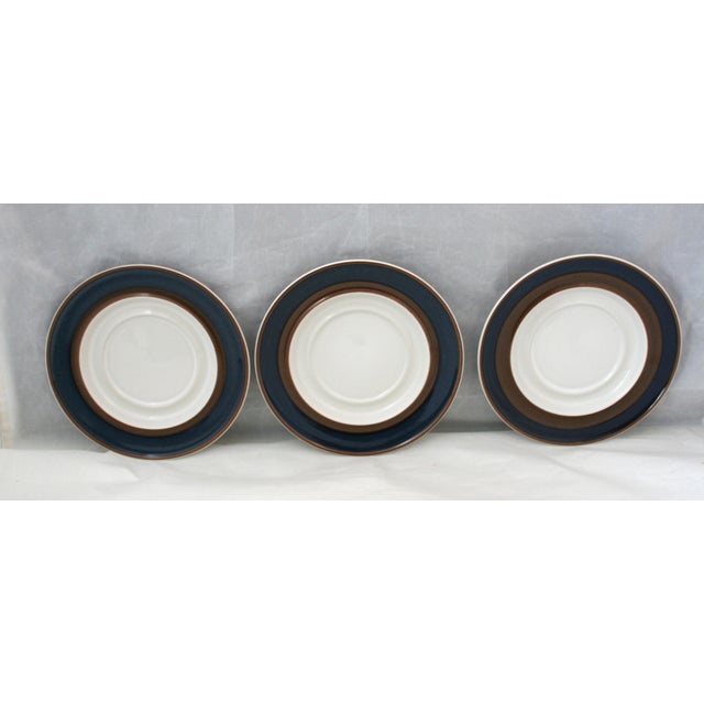 Ceramic Vintage Haniwa Ranmaru Stoneware Cups & Saucers Blue and White Capri Pattern - 6 pcs For Sale - Image 7 of 11