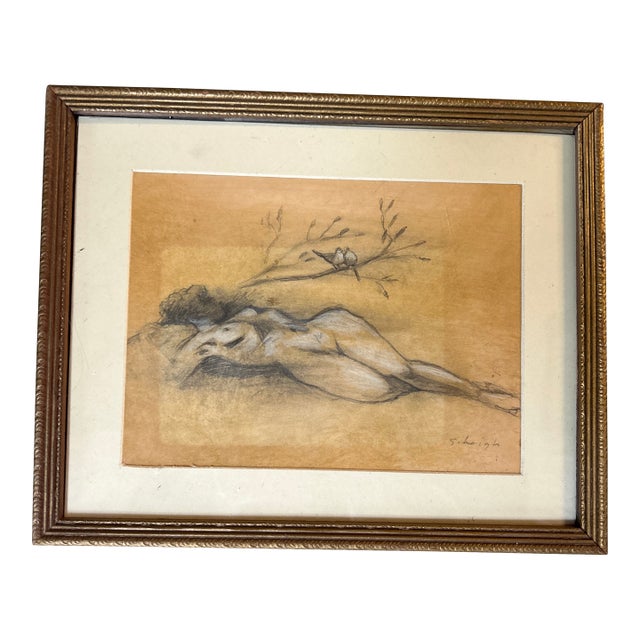 Contemporary Original Female Nude Figure Drawing by Stephen Heigh “Love Doves” For Sale