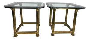 1950's Brass and Glass Side Tables with Shell Decoration - A Pair