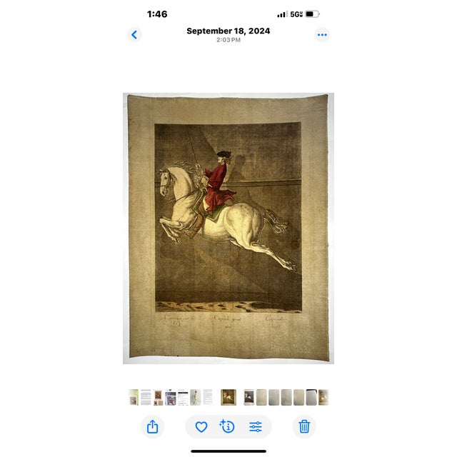 Original hand made, hand colored copperplate engraved print after Johann Elias Ridinger (1698-1767). The classical...