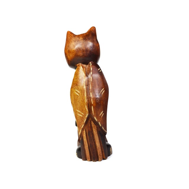 Hand Carved Wooden Folk Art Owl Bird Model Figurine Sculpture For Sale - Image 4 of 9
