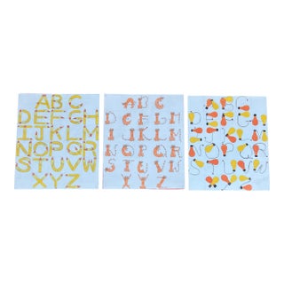 1970’s 3 Original Alphabet Nursery Animated Watercolor Paintings Cats Candles & Lightbulbs-Set of 3 For Sale