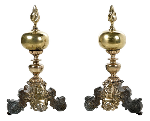 Brass and Wrought Iron Andirons, Set of 2