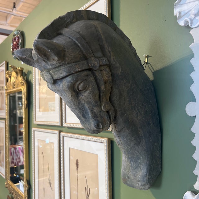 Vintage Equestrian Horse Head Fiberglass and Zinc Wall Sculpture For Sale - Image 4 of 5