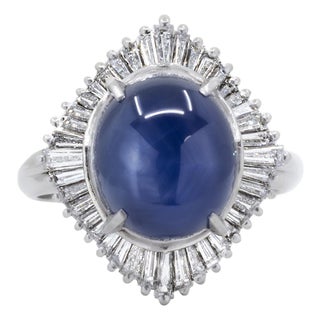 Late 20th Century Platinum Gem Star Sapphire Ring, Size 5 For Sale