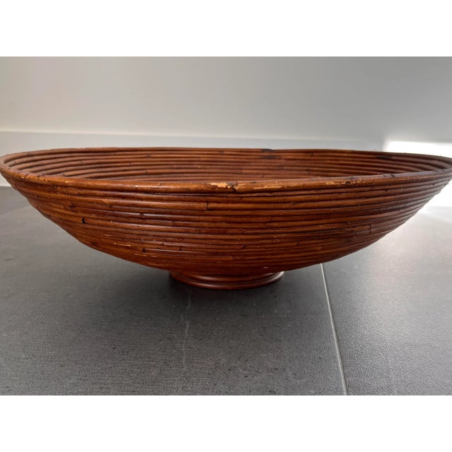 Mid-Century Modern Large Mid Century Modern Pencil Reed Footed Basket Bowl For Sale - Image 3 of 10