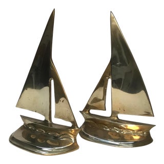 1960s Vintage Brass Sailboats Bookends-a Pair For Sale