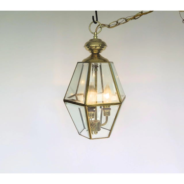 1970s Entry Way 3 Light Brass Pendant For Sale - Image 4 of 5