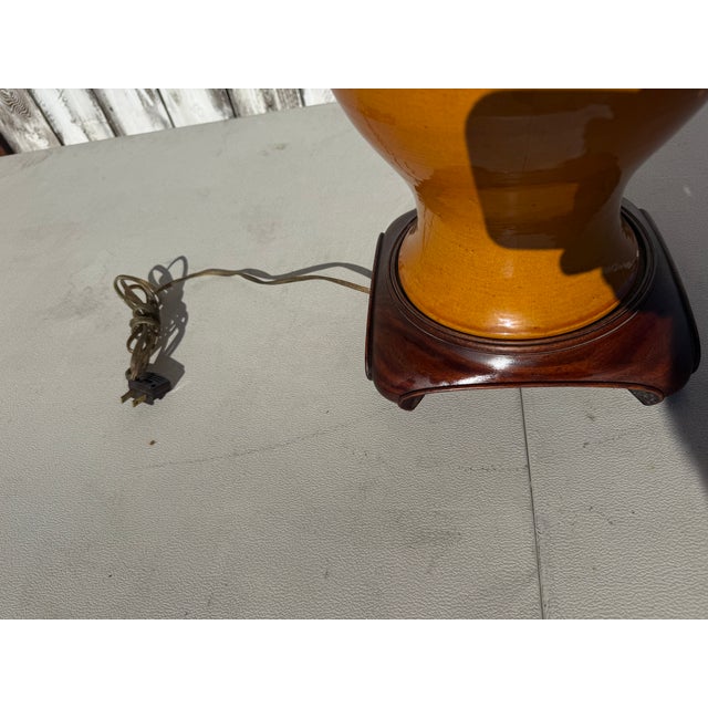 Terra Cotta 1940s Eggyolk Chinese &Terracotta Color Lamp With Custom Floral With Hand Painted Parchment Shade For Sale - Image 8 of 18