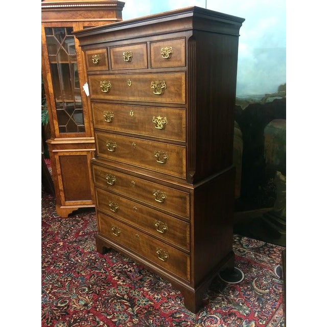 1990s Vintage Henredon Chest on Chest, Banded Tall Chest For Sale - Image 5 of 16