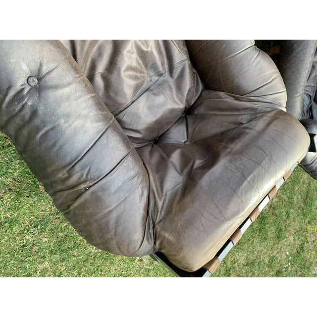 Mid-Century Brown Tufted Leather Armchairs & Ottoman in the style of Percival Lafer, 1960s, Set of 3 For Sale - Image 9 of 11