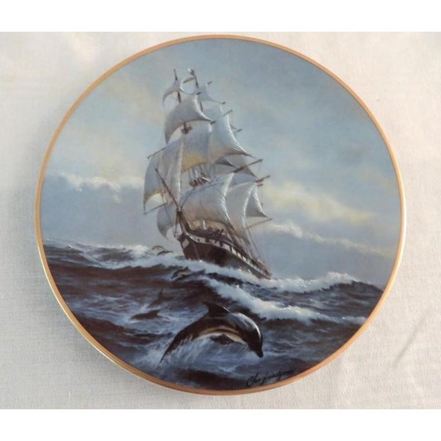 Golden Age of Sail Clipper Ship Plates Set of 6, Charles Lundgren, 1980s Porcelain For Sale - Image 4 of 11