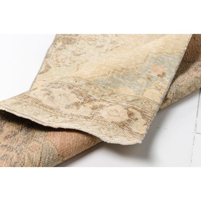 Textile Mid 20th Century Home Living Tan Colour Oushak Runner For Sale - Image 7 of 9