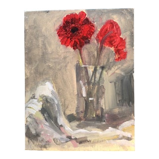 Original Contemporary Still Life Painting Zinnias For Sale