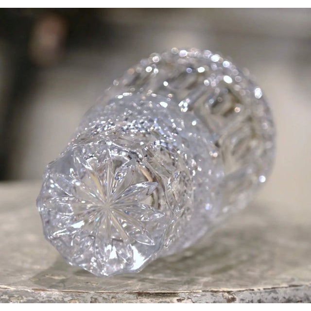 Glass Mid-Century Clear Cut Glass Crystal Vase With Geometric Motifs For Sale - Image 7 of 8