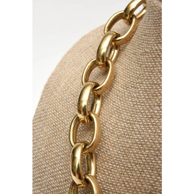 Gold Vintage Givenchy Brass Chain and Link Necklace With Turquoise Glass Pendant Medallion For Sale - Image 8 of 8