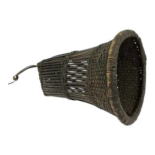 Early 20th Century Kuba Dark Brown Handwoven Basket For Sale