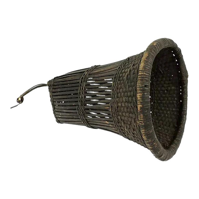 Early 20th Century Kuba Dark Brown Handwoven Basket For Sale