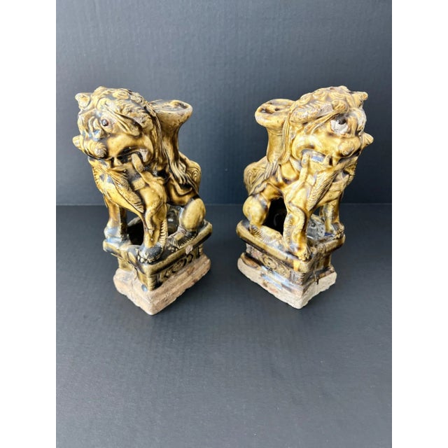 Chinese Antique Chinese Foo Dog Guardian Lion Incense Burners - a Pair For Sale - Image 3 of 10