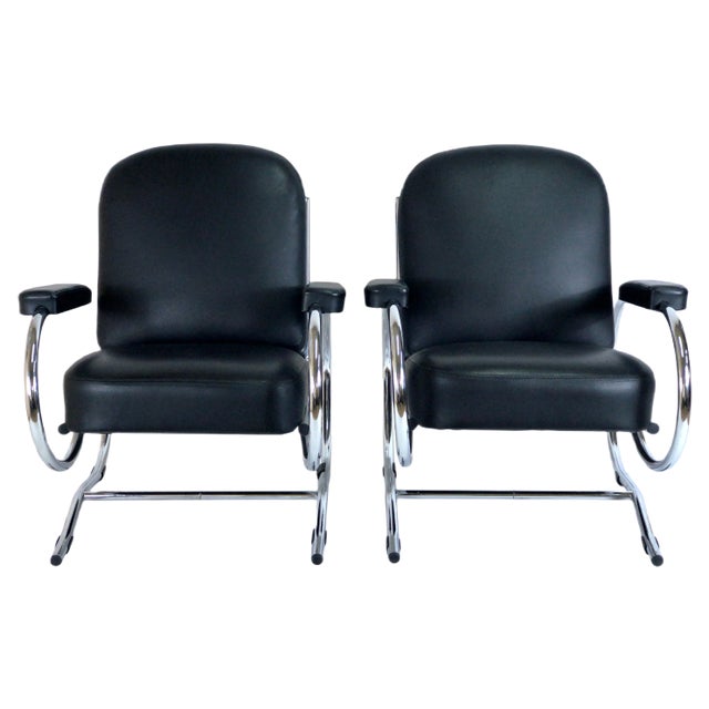 Set of Curved Steel Tube Lounge Chairs, 1950s For Sale