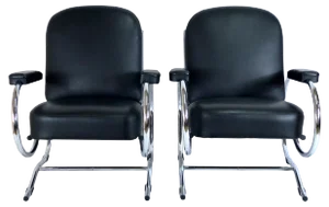 Set of Curved Steel Tube Lounge Chairs, 1950s