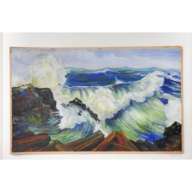 Nautical Mid Century Rocky Coast Seascape Painting For Sale - Image 3 of 6