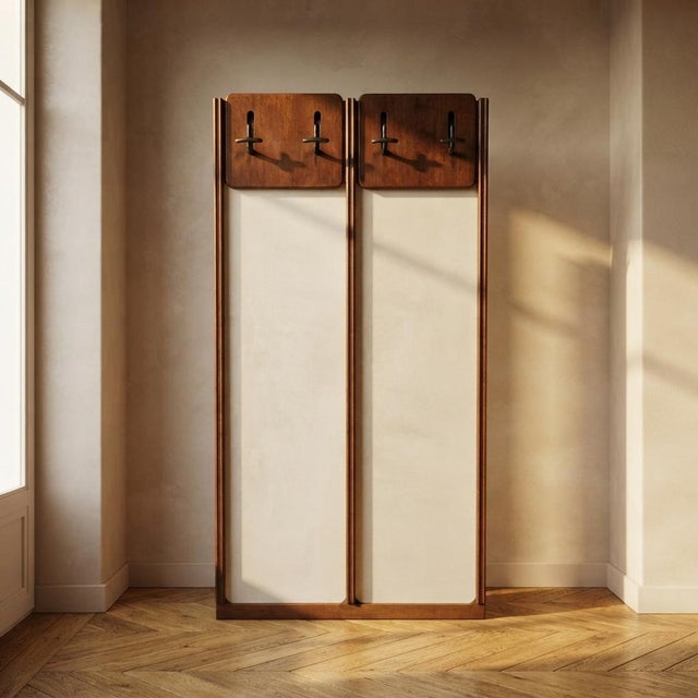 Black Vintage Wall-Mounted Coat Rack in Wood with Cream Panels, Czechoslovakia, 1940s For Sale - Image 8 of 8