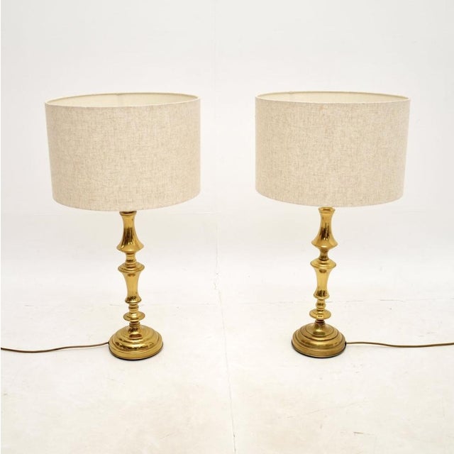 A superb pair of large vintage brass table lamps. They were made in England, and they date from the 1970s. The quality is...