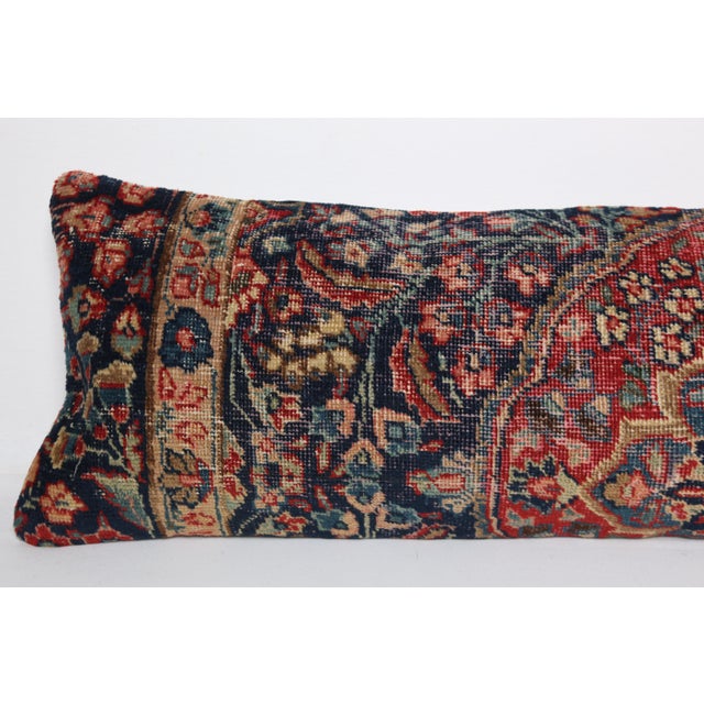Authentic Antique Persian Rug Cushion Cover – Hand Knotted Wool on Cotton -14'' X 47'' For Sale - Image 4 of 11