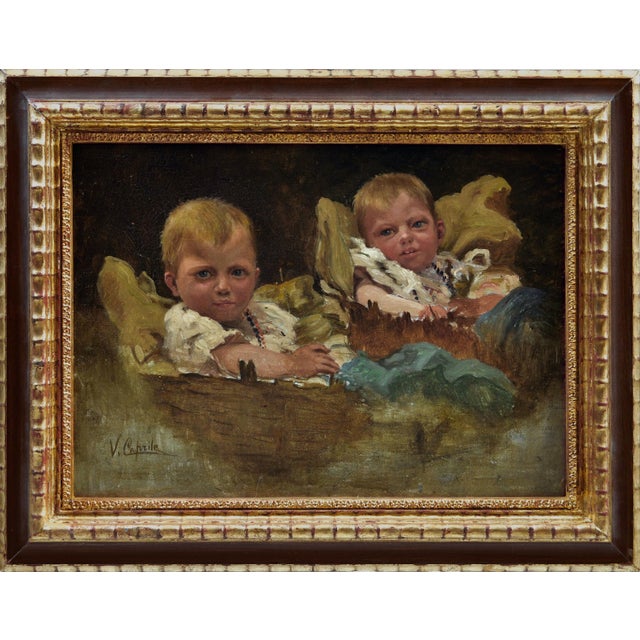Vincenzo Caprile, Children, 1900s, Oil Painting on Board, 1890s, Framed For Sale - Image 7 of 7