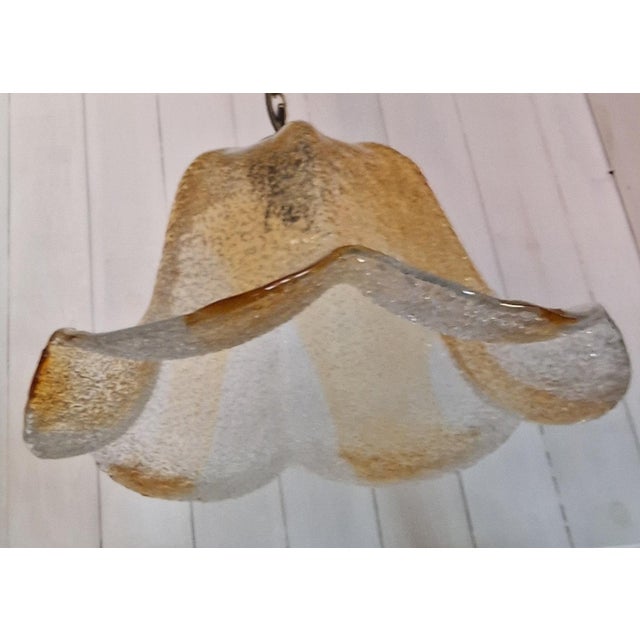 Italian Brass Ceiling Lamp with Tinted Ice Glass Shade, 1970s For Sale - Image 6 of 7