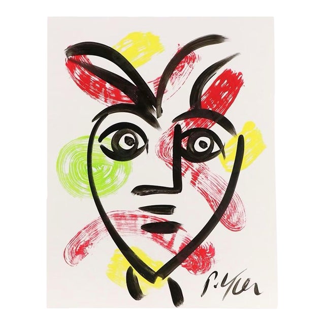 Peter Robert Keil — Abstract Face, Acrylic on Canvas, 22″×28″, Signed (Neo-Expressionist) For Sale