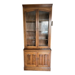 Ethan Allen Glass Front, Lighted Bookcase or Display Cabinet With Storage Base For Sale