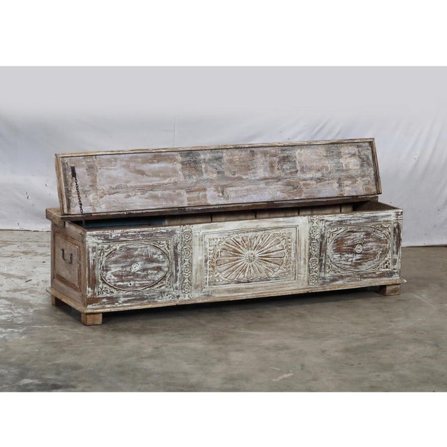 Wood “Bed Bench”/Blanket Chest Made From Reclaimed Indian Architectural Elements For Sale - Image 7 of 8