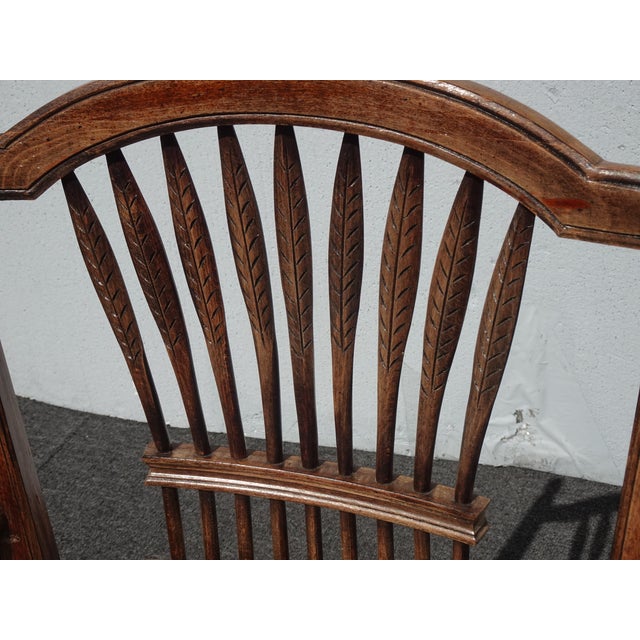 Set of Four Vintage Rustic French Country Rush Seat Wheat Sheaf Arm Chairs For Sale - Image 9 of 13