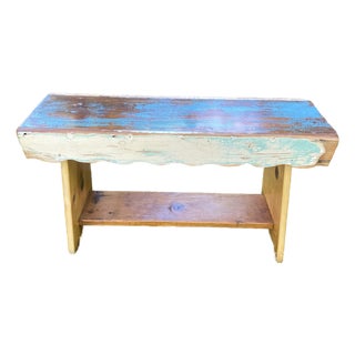 Handcrafted Primitive Pine Wood Bench Made by Local Folk Artist With Antique Wood For Sale