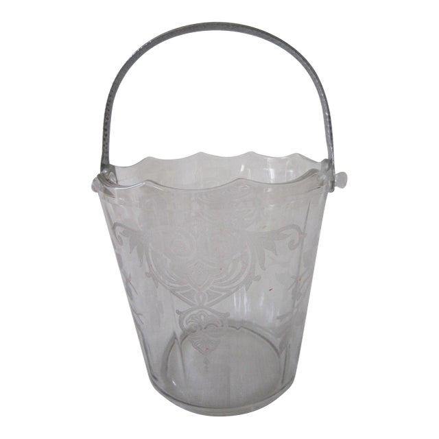Vintage Etched Glass Ice Bucket For Sale
