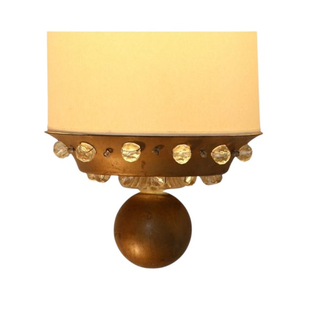 Large Wall Lamp in Gilt Metal with Resin Beads and Off-White Paper Lampshade, France, 1940s For Sale - Image 6 of 7