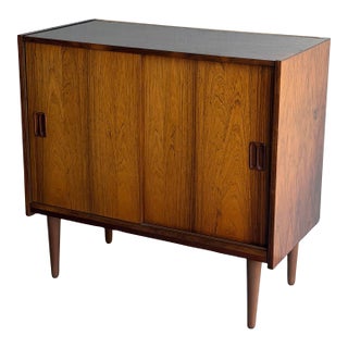 Vintage Danish Rosewood Cabinet - Mid Century Modern Sliding Door Credenza 1960s For Sale