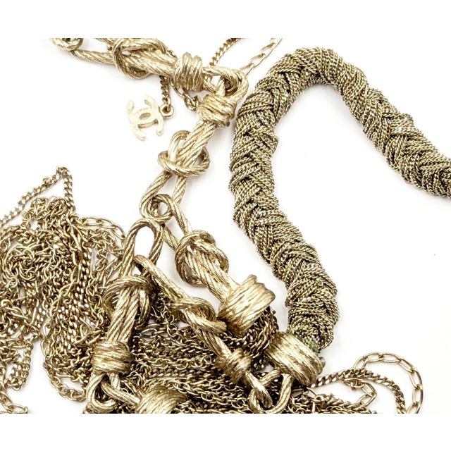 2000 - 2009 Chanel Rare Light Gold Knot Braid Multi Chain Super Long Necklace For Sale - Image 5 of 6