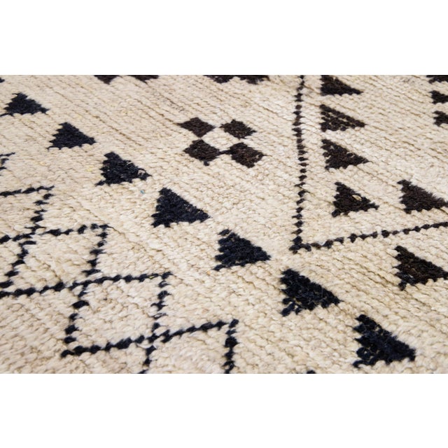 Contemporary Moroccan Style Handmade Tribal Beige Wool Rug For Sale - Image 4 of 14