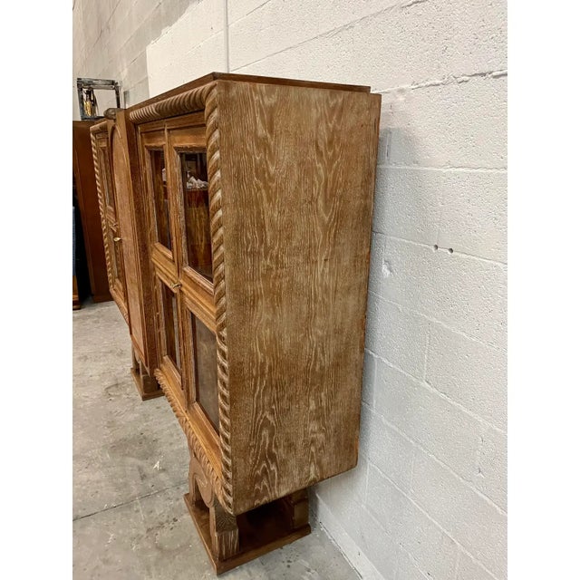 Wood 1940s French Art Deco Cerused Oak ''Eglomise Mirror'' Sideboard Dry Bar For Sale - Image 7 of 17