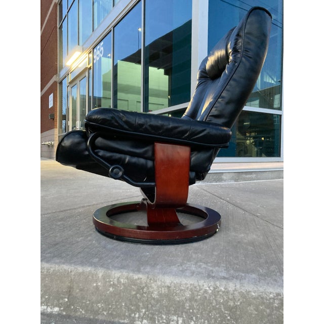 1980s Danish Modern Leather Lounge Chair Manner of Hjellegjerde For Sale - Image 11 of 13