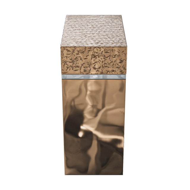 Not Yet Made - Made To Order "Amendola" Side Table With Bronze & Special Textured Bronze, Handmade For Sale - Image 5 of 5