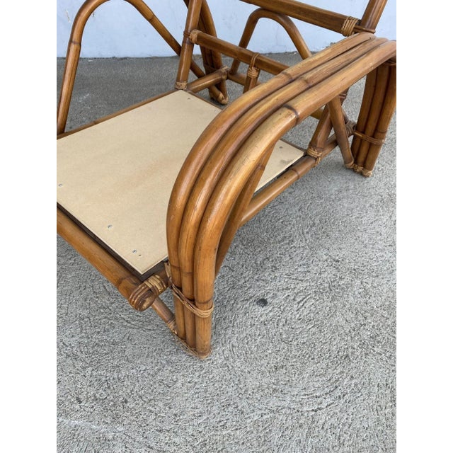 Wood Restored Rattan Dark Stained Three-Strand "Staple" Arm Lounge Chair For Sale - Image 7 of 9