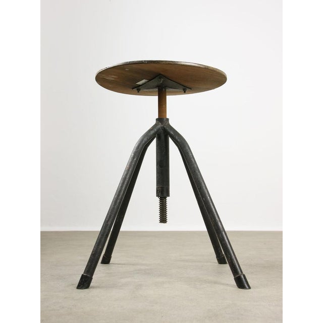 Black Mid-Century Industrial Italian Black Metal and Plywood Swivel Stool, 1950s For Sale - Image 8 of 12