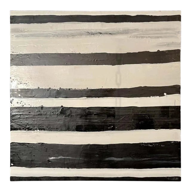 Lynn Basa Encaustic Black and White Stripe Panel "Doppleganger" 2013 For Sale