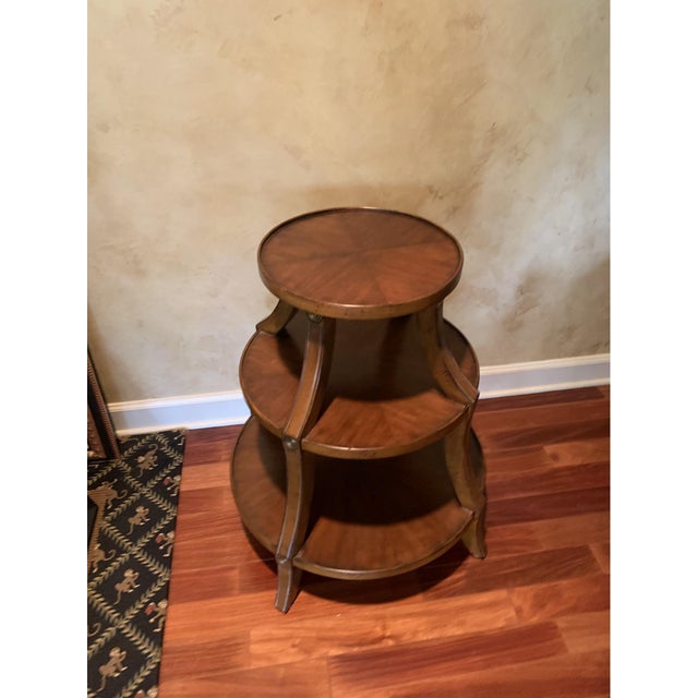 Ethan Allen Vintage Three-Tiered Wooden Round Side Table For Sale - Image 4 of 10